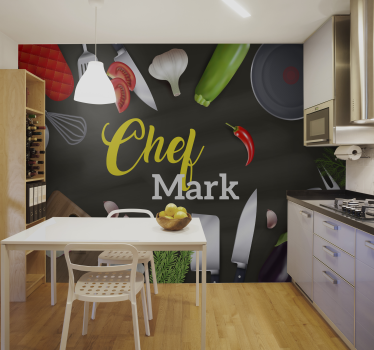 Papel mural comedor opción de personalización chef - TenVinilo