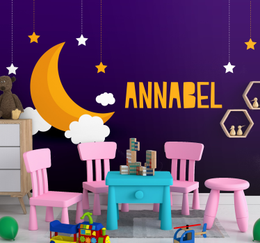 Papel mural infantil cielo nocturno con nombre - TenVinilo