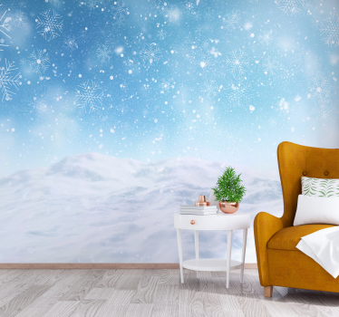 Papel mural montaña copos de nieve cayendo invierno - TenVinilo