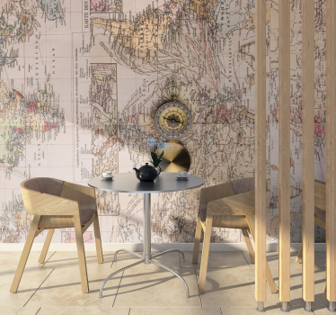 Papel mural mapamundi vintage con brújula  - TenVinilo