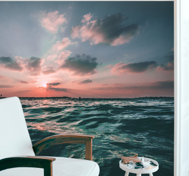 Papel mural mar atardecer sobre las olas - TenVinilo