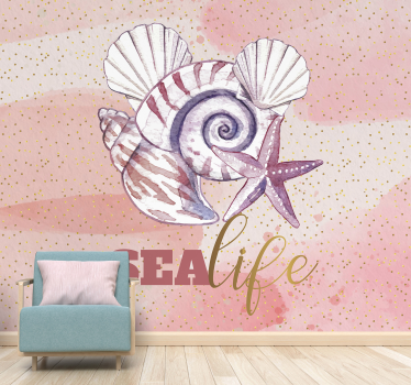 Papel mural mar con conchas y estrellas de mar - TenVinilo