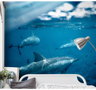 Papel mural mar encuentro submarino con delfines - TenVinilo
