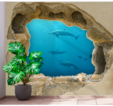 Papel mural mar escena submarina de delfines - TenVinilo