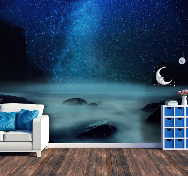 Papel mural mar noche estrellada brillante - TenVinilo