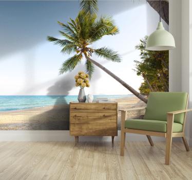 Papel mural mar vista tropical con palmera - TenVinilo