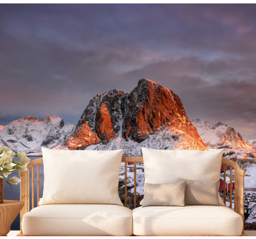 Papel mural montaña atardecer en la nieve - TenVinilo