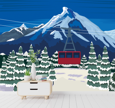 Papel mural montaña aventura en teleférico - TenVinilo