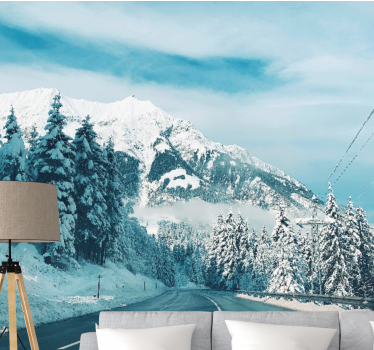 Papel mural montaña camino de montaña nevado - TenVinilo
