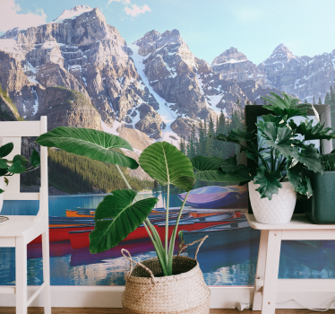 Papel mural montaña lago con vista nevada - TenVinilo