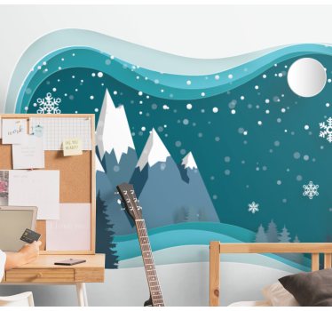 Papel mural montaña paisaje montañoso invernal - TenVinilo