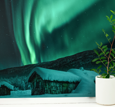 Papel mural montaña paisaje nevado aurora - TenVinilo