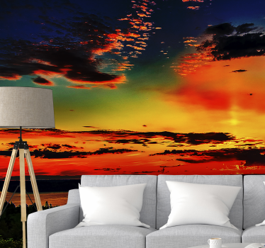 Papel mural montaña paisaje vívido del atardecer - TenVinilo