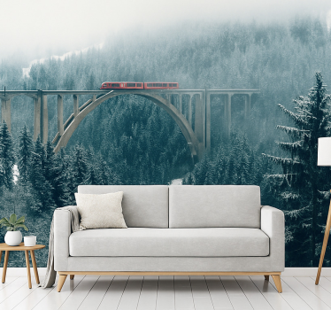 Papel mural montaña tren cruzando los alpes suizos - TenVinilo