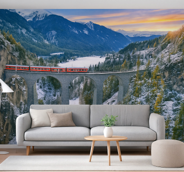 Papel mural montaña tren suizo en el viaducto de landwasser - TenVinilo
