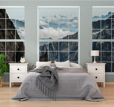 Papel mural montaña ventanas con vista a la montaña - TenVinilo