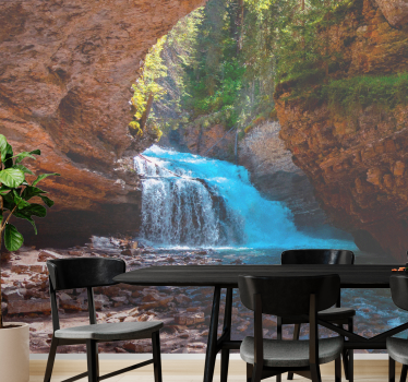 Papel mural montaña vista de cascada - TenVinilo
