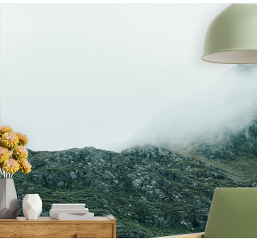 Papel mural montaña vistas en una densa niebla - TenVinilo
