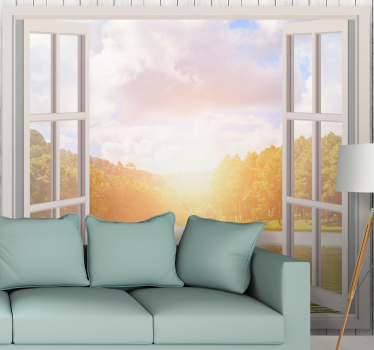 Papel mural naturaleza amanecer sobre el lago - TenVinilo