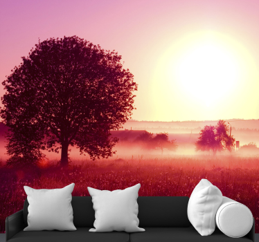 Papel mural naturaleza Árboles en silueta al atardecer - TenVinilo