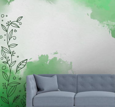 Papel mural naturaleza arte lineal botánico - TenVinilo