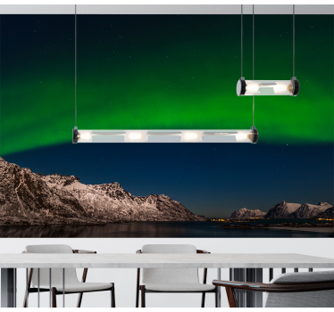 Papel mural naturaleza auroras boreales sobre montañas - TenVinilo