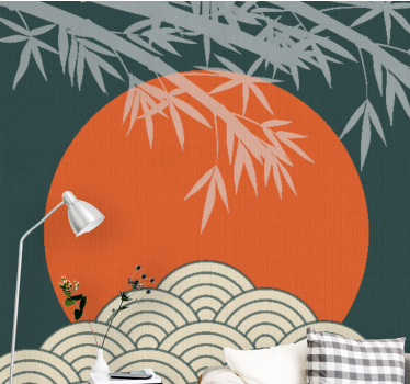 Papel mural naturaleza bambú y atardecer - TenVinilo