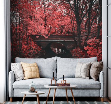 Papel mural naturaleza bosque de hojas rojas - TenVinilo