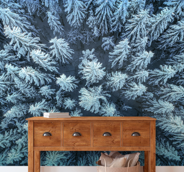 Papel mural naturaleza bosque de pinos congelados - TenVinilo