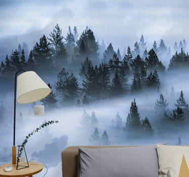 Papel mural naturaleza bosques de pinos brumosos - TenVinilo