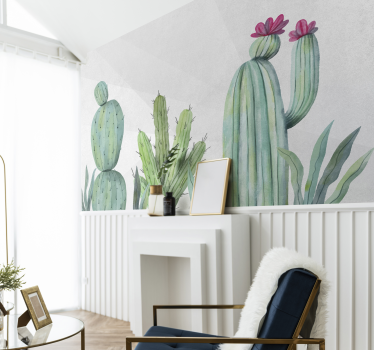 Papel mural naturaleza cactus diseño floral - TenVinilo