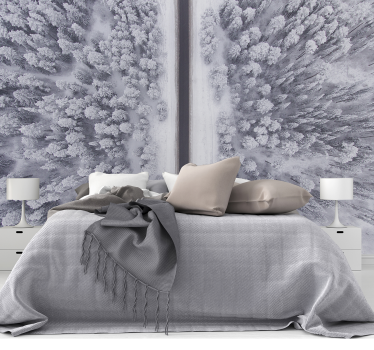 Papel mural naturaleza carretera y bosque nevados - TenVinilo