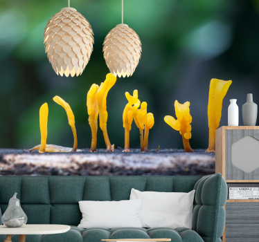 Papel mural naturaleza crecimiento de hongo amarillo - TenVinilo