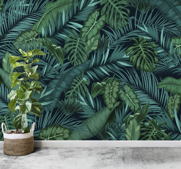 Papel pintado verde de hojas tropicales - TenVinilo