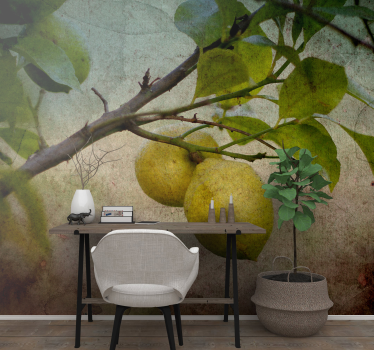 Papel mural naturaleza detalle de rama de limón - TenVinilo