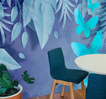 Papel mural naturaleza diseño de mariposas frondosas - TenVinilo