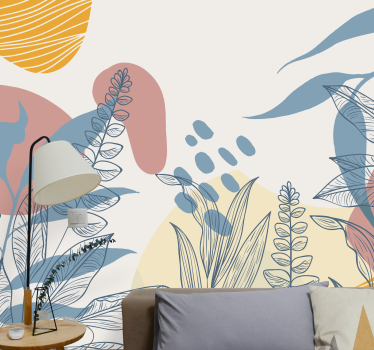 Papel mural naturaleza elementos de plantas estilizadas - TenVinilo