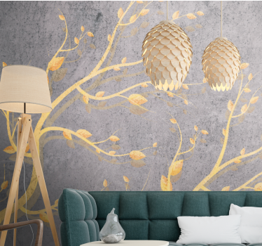 Papel mural naturaleza enredaderas doradas - TenVinilo
