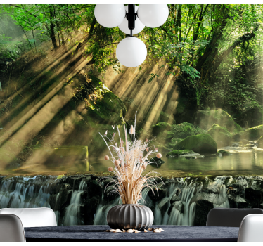 Papel mural naturaleza entorno sereno de cascada - TenVinilo