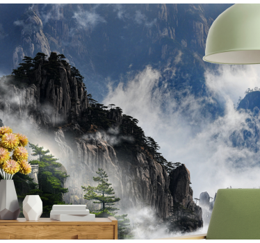 Papel mural naturaleza escena de niebla montañosa - TenVinilo