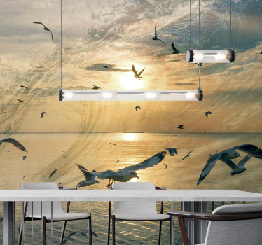 Papel mural naturaleza gaviotas al atardecer - TenVinilo