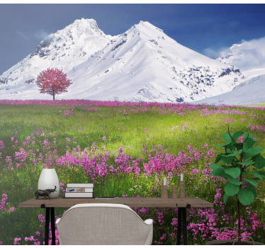 Papel mural naturaleza montañas nevadas florecen - TenVinilo