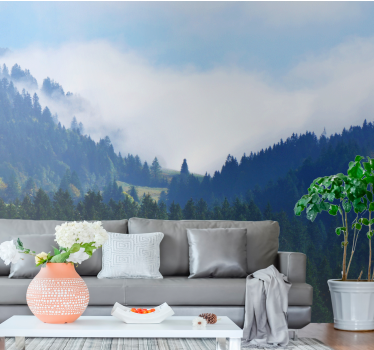 Papel mural naturaleza montañas y niebla - TenVinilo