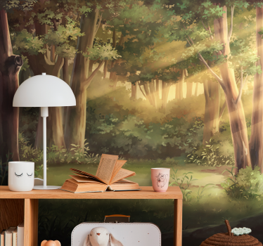 Papel mural naturaleza paisaje boscoso soleado - TenVinilo