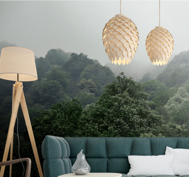 Papel mural bosque paisaje brumoso - TenVinilo