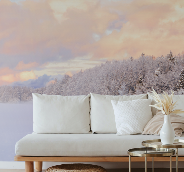 Papel mural naturaleza paisaje de bosque nevado - TenVinilo