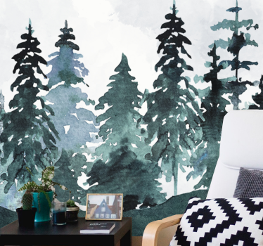 Papel mural naturaleza paisaje de pinos majestuosos - TenVinilo