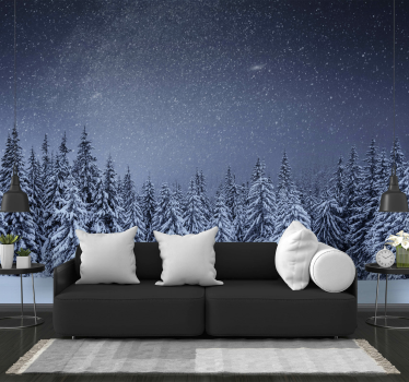 Papel mural naturaleza paisaje de pinos nevados - TenVinilo