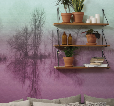 Papel mural naturaleza paisaje de reflejo brumoso - TenVinilo