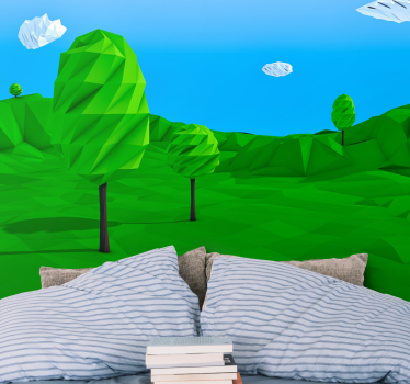 Papel mural naturaleza paisaje verde geométrico - TenVinilo
